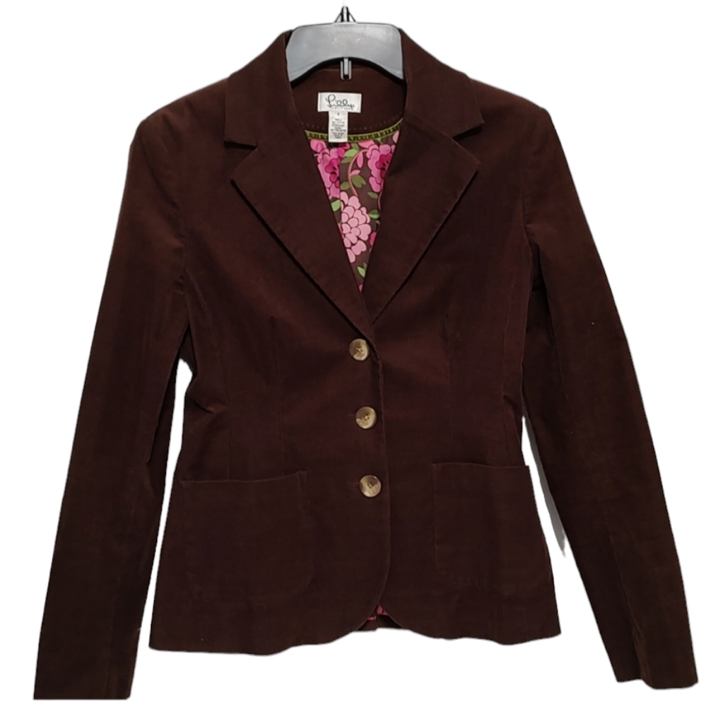 Brown Lily Pulitzer Fitted Corduroy Blazer sz 2 W/ Floral Lining